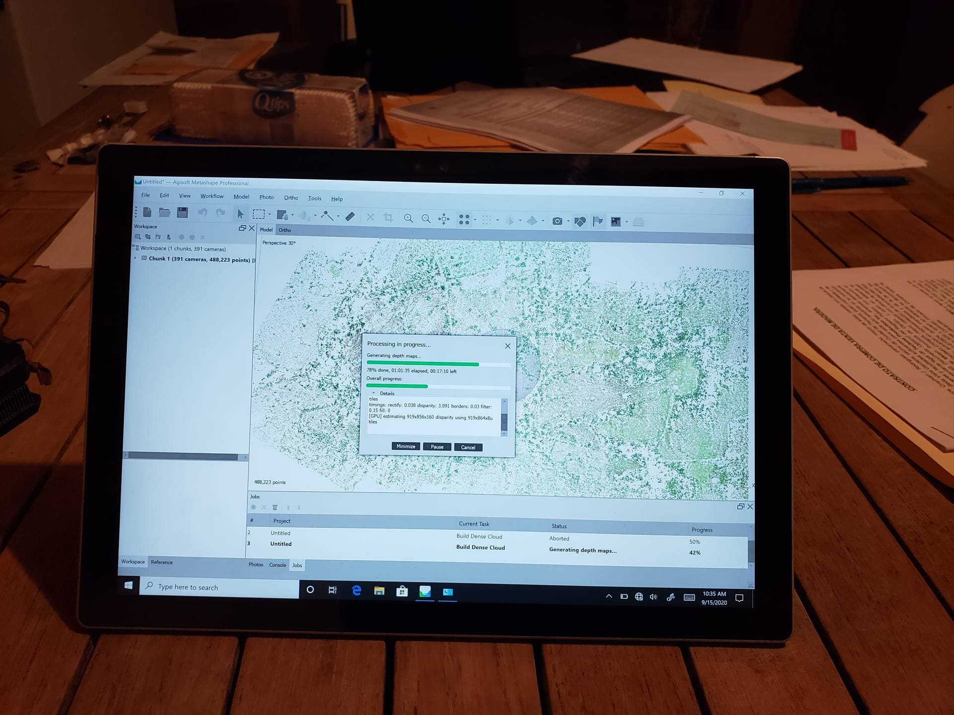 Procesamiento fotogramétrico de 391 cámaras en Agisoft Metashape
