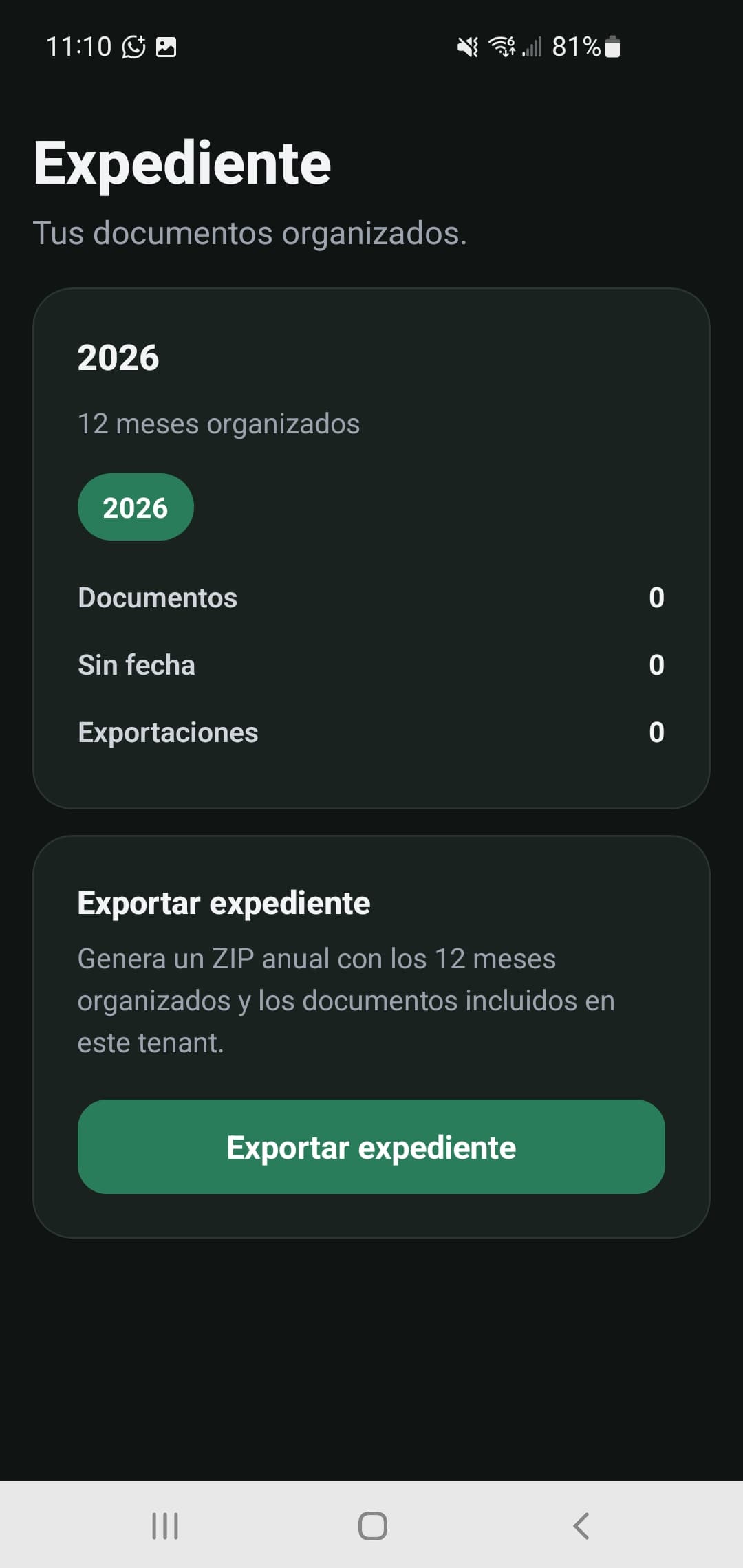 Expediente anual en PCPA con exportación a ZIP
